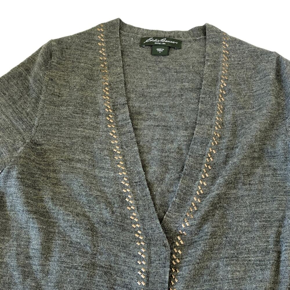 Eddie Bauer 100% Merino Wool Cardigan Sz S Women’s V Neck Sweater Brass Green - Picture 8 of 10